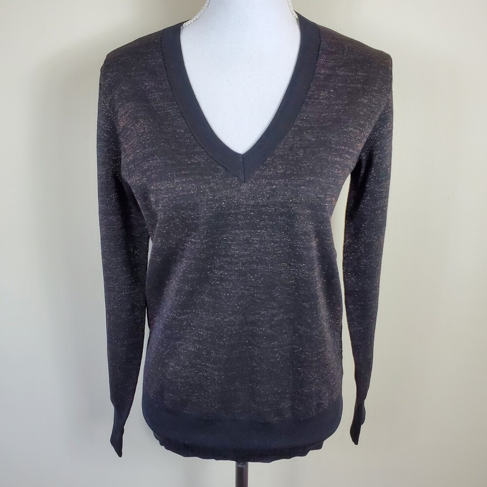 Scotch & Soda Womens Sweater S Black Copper Metallic V Neck Pullover Knit Top